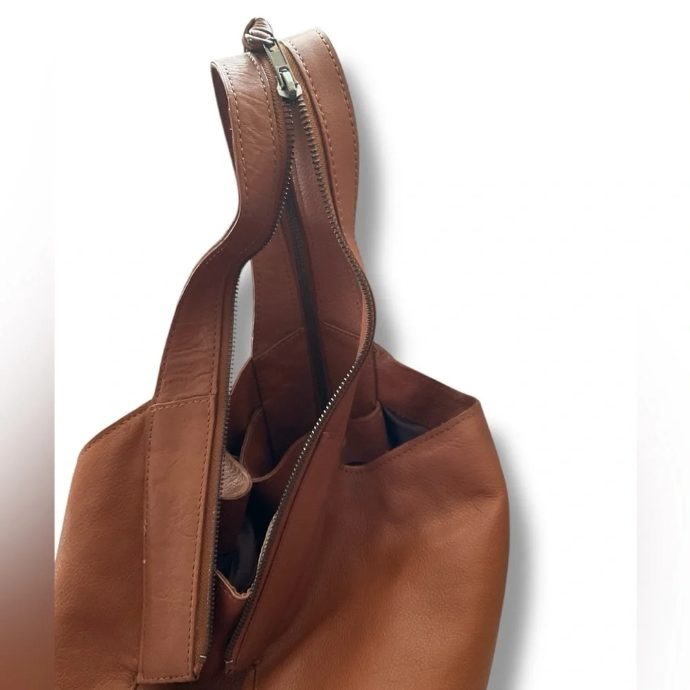 Kooba Whiskey Brown Zip Double Strap Hobo Satchel Tote Bag Medium Size